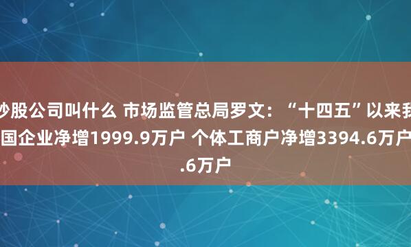 炒股公司叫什么 市场监管总局罗文：“十四五”以来我国企业净增1999.9万户 个体工商户净增3394.6万户